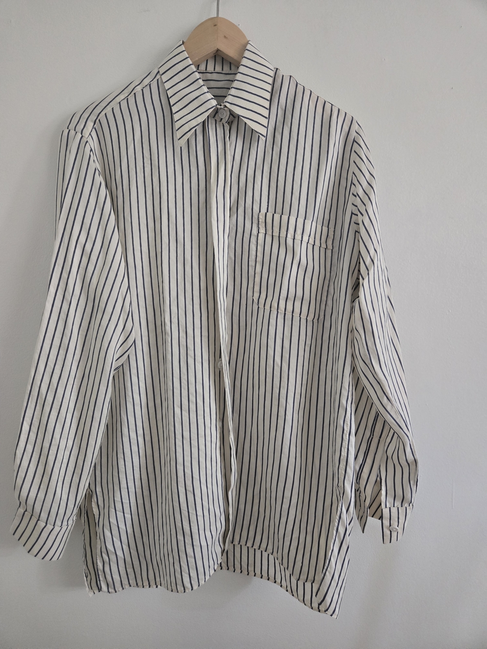 Striped White and Black Button-Down Shirt